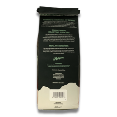 Back of Black Insomnia Dark Roast ground package