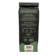 Back panel of Black Insomnia Dark Roast Whole-Bean Coffee package