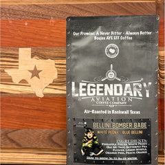 Legendary Aviation Bellini Bomber Babe tea pouch on a wooden surface