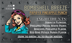 Bombshell Breeze Papaya Pineapple Punch label with ingredients and aviator artwork