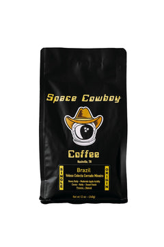 Front of Space Cowboy Brazil Veloso black coffee bag