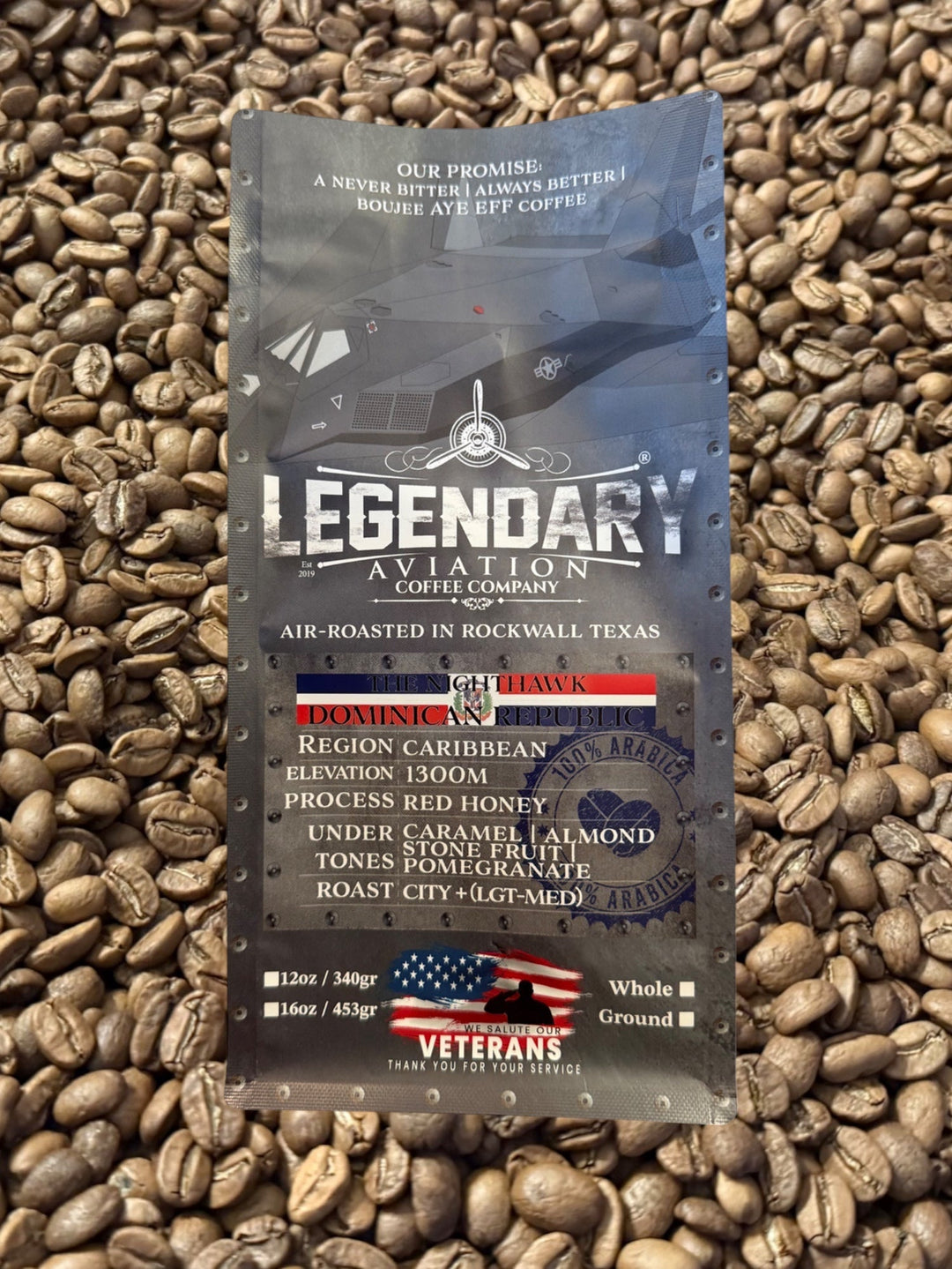 Bag of specialty roast coffee from Origin Unknown with notes of Rich Flavors
