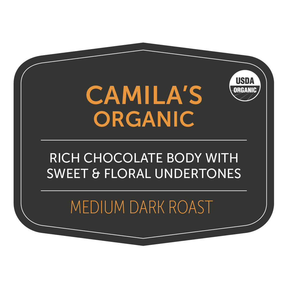 Bag of dark roast coffee from Blend with notes of Chocolate, Floral