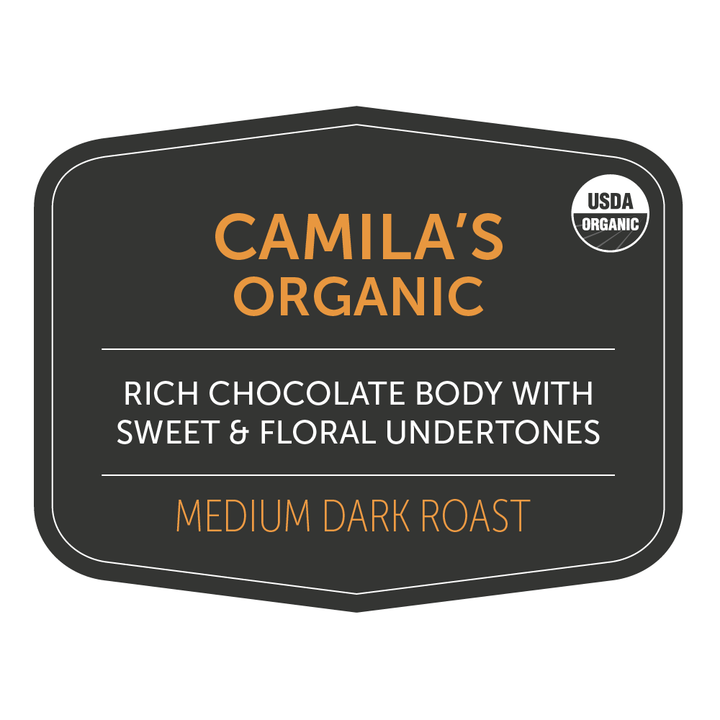 Bag of dark roast coffee from Blend with notes of Chocolate, Floral
