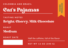 East View Cat's Pajamas half-caff retail coffee packaging