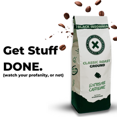 Classic ground-coffee bag in supplier slogan artwork