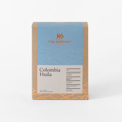 Front-facing Pink Elephant Colombia Huila package and origin label