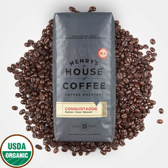 Henry’s Organic Conquistador Costa Rica Dark Roast Coffee — front coffee package