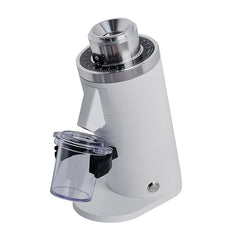 White Turin DF54 v4.1 grinder angled view with dosing cup