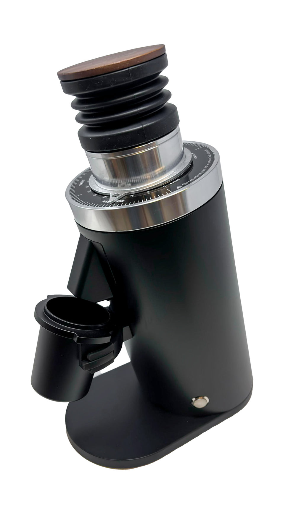 Black Turin DF64 Gen 2.7 single-dose grinder with black dosing cup