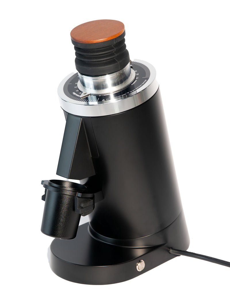 Black Turin DF83 Gen 2 single-dose espresso grinder with dosing cup