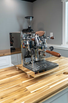 Turin Gallatin DB espresso machine — controls and brewing-area detail 2