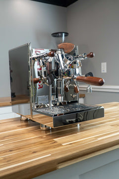 Turin Gallatin DB espresso machine — drip-tray and work-area detail 1