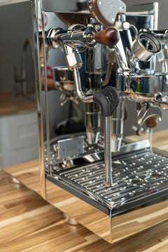 Turin Gallatin DB espresso machine — group and portafilter-area detail 2
