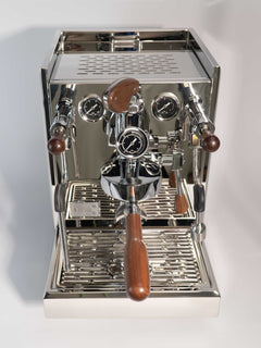 Turin Gallatin DB espresso machine — controls and brewing-area detail 1