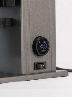 Grey Turin CF64V grinder in a home espresso setup