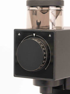 Black Turin CF64V grinder on a coffee bar