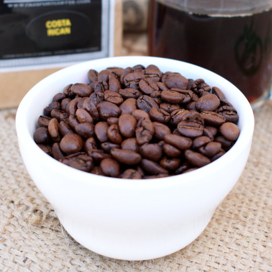 Bag of specialty roast coffee from Costa Rica with notes of Chocolate, Fruity, Floral