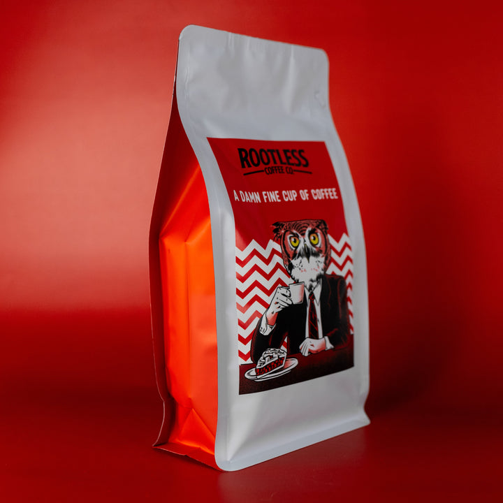 Bag of specialty roast coffee from Blend with notes of Chocolate, Fruity