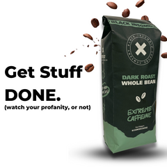 Black Insomnia Dark Roast Whole-Bean Coffee roast and flavor presentation