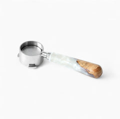 Walnut and resin handle bottomless espresso portafilter