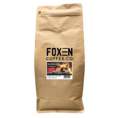 Foxen Ethiopian Decaf Medium Roast coffee in a brown resealable bag — alternate front package photograph