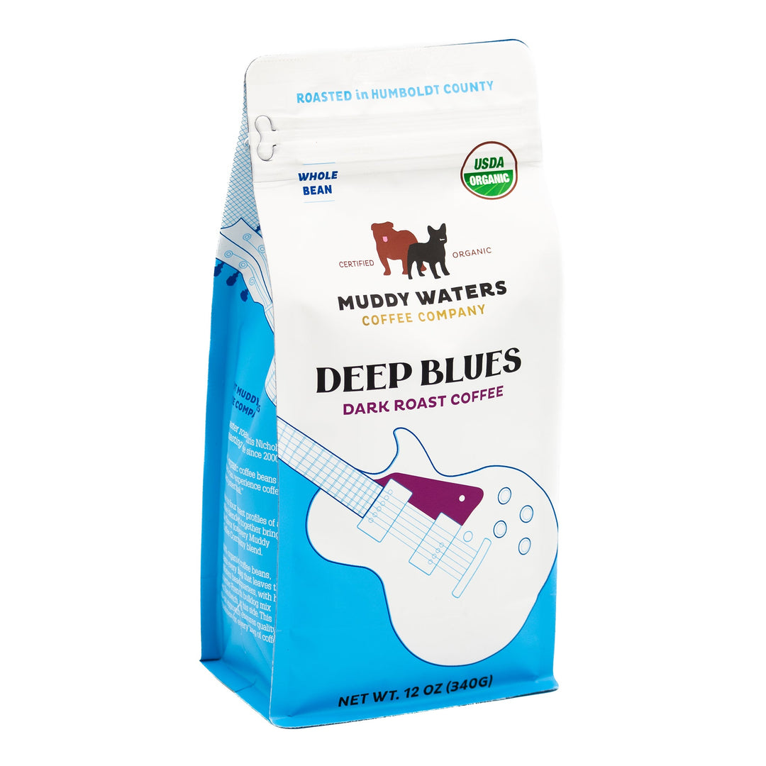 Bag of dark roast coffee from Blend with notes of Chocolate