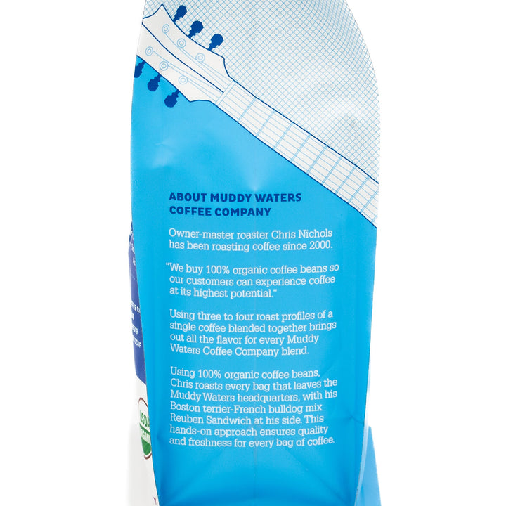 Bag of dark roast coffee from Blend with notes of Chocolate