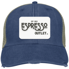 Navy Espresso Outlet logo trucker hat