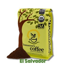 Tomorrow’s Coffee bag with ground coffee, alternate product view — Tomorrow’s Coffee El Salvador Coffee gallery