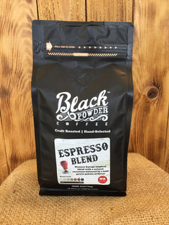 European Espresso Blend bag against wooden boards
