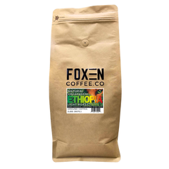 Foxen Ethiopia Yirgacheffe Light Roast coffee in a brown resealable bag