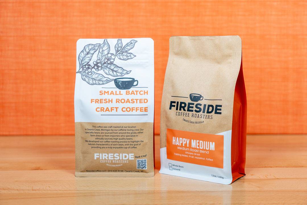 Bag of medium roast coffee from Ethiopia with notes of Rich Flavors