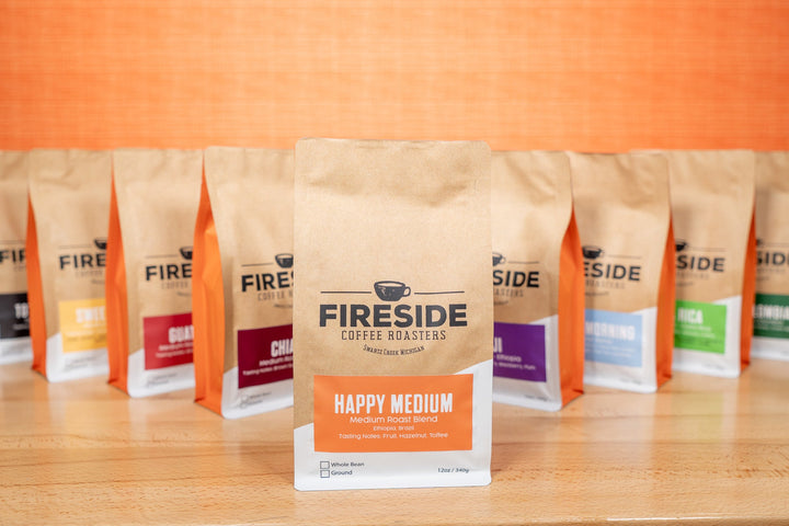 Bag of medium roast coffee from Ethiopia with notes of Rich Flavors