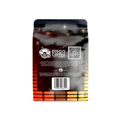 Back of Disco Fuego package with colored brewing icons