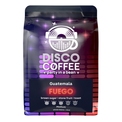 Front of Disco Fuego Guatemala coffee bag