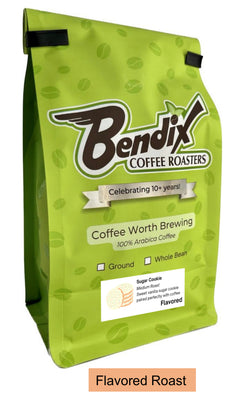 Front of green Bendix Sugar Cookie Flavored Coffee bag showing its product label
