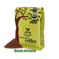 Tomorrow’s Coffee bag beside lighter-colored ground coffee — Tomorrow’s Coffee Guatemalan Organic Coffee gallery