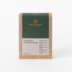 Front-facing Pink Elephant Guatemala Huehuetenango package and origin label