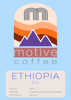 Motive Ethiopia Guji label identifying light roast and natural processing