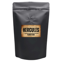 Hercules blond-roast coffee in a black pouch