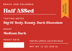 East View Half-A$$ed Half-Caff retail coffee packaging
