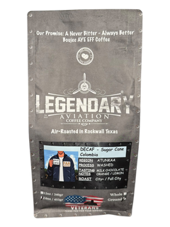 Legendary Aviation FAA Agent Colombia Sugarcane Decaf — Bag of specialty roast coffee from Origin Unknown with notes of Rich Flavors — image 2