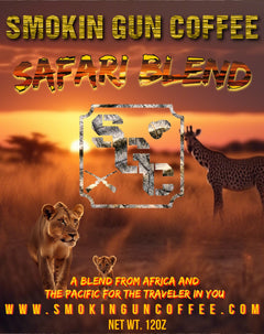 Smokin Gun Safari Blend label with African wildlife illustration