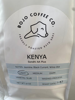 Close view of the BoJo Kenya label and dog logo