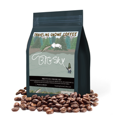 Traveling Gnome Big Sky coffee bag with fishing scene