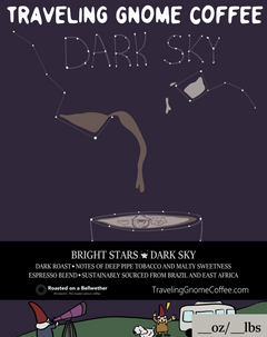 Dark Sky label showing stars and celestial figures