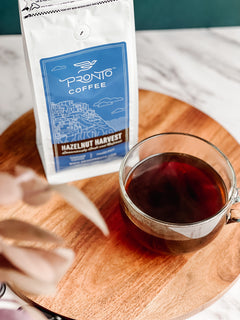 Hazelnut Harvest aromatic hazelnut coffee bag display