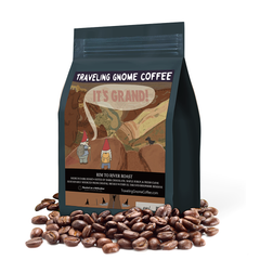 Traveling Gnome Rim to River coffee bag with canyon illustration