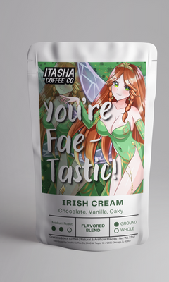 Itasha You’re Fae-Tastic pouch with the green fairy-themed Irish-cream label
